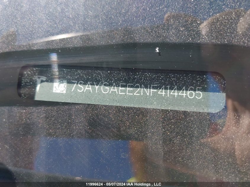 2022 Tesla Model Y VIN: 7SAYGAEE2NF414465 Lot: 11996624