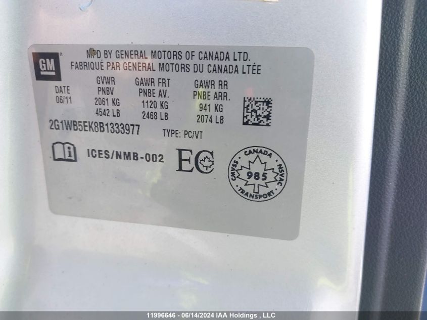 2011 Chevrolet Impala VIN: 2G1WB5EK8B1333977 Lot: 11996646