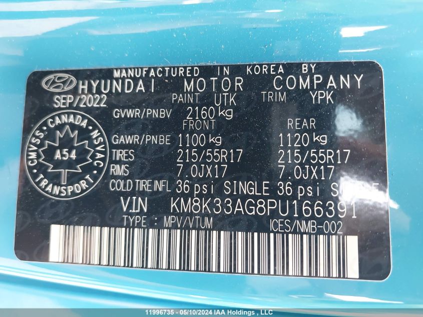 2023 Hyundai Kona Electric Ultimate VIN: KM8K33AG8PU166391 Lot: 11996735