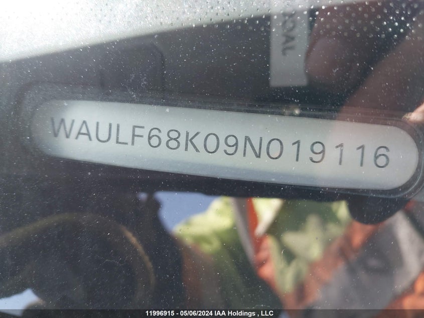 2009 Audi A4 VIN: WAULF68K09N019116 Lot: 11996915