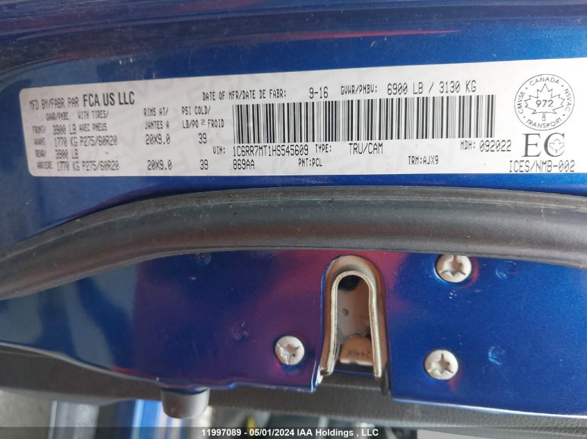 2017 Ram 1500 Sport VIN: 1C6RR7MT1HS545609 Lot: 11997089