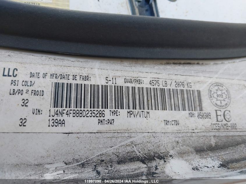 2011 Jeep Compass VIN: 1J4NF4FB8BD235286 Lot: 11997090
