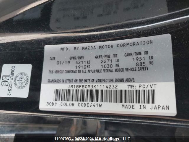 2019 Mazda Mazda3 VIN: JM1BPBCM3K1114232 Lot: 11997093