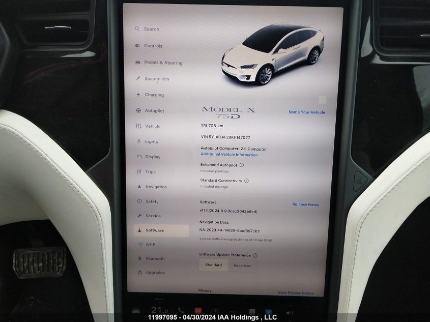 2019 Tesla Model X VIN: 5YJXCAE28KF147077 Lot: 11997095