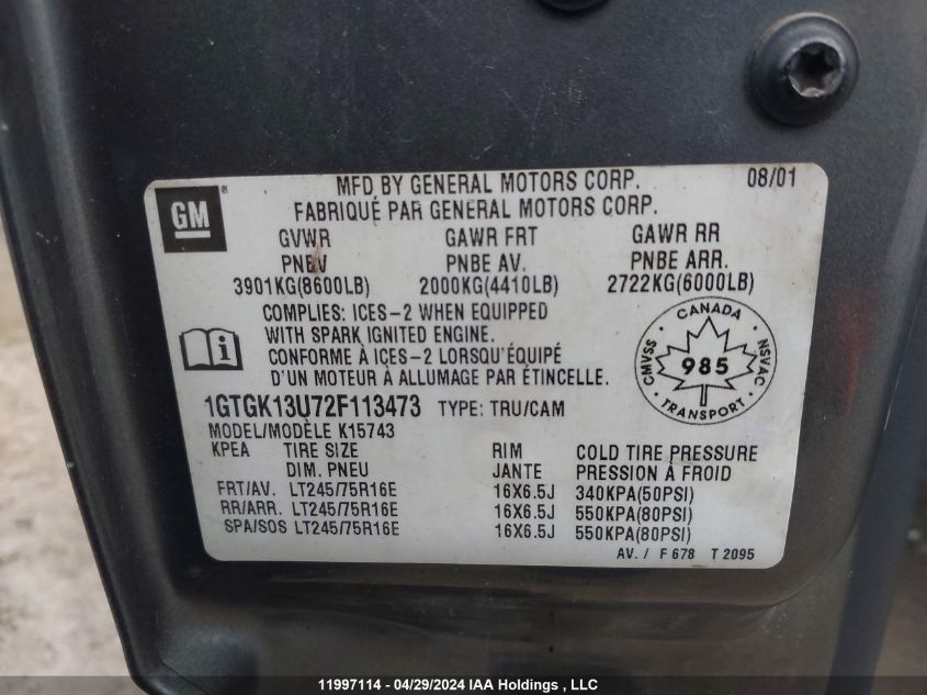 2002 GMC Sierra K1500 Heavy Duty VIN: 1GTGK13U72F113473 Lot: 11997114