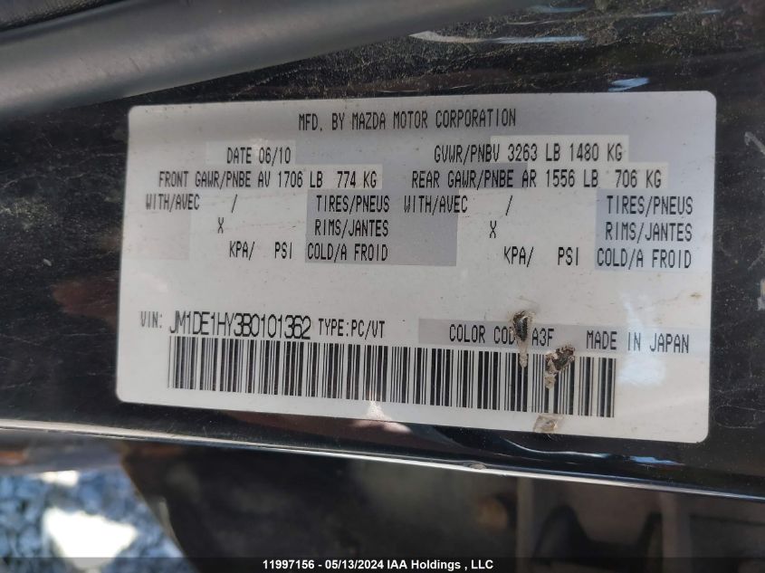 2011 Mazda Mazda2 VIN: JM1DE1HY3B0101362 Lot: 11997156