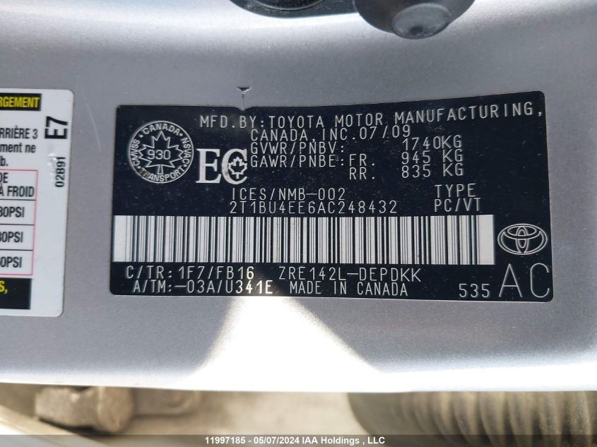 2010 Toyota Corolla Le VIN: 2T1BU4EE6AC248432 Lot: 11997185