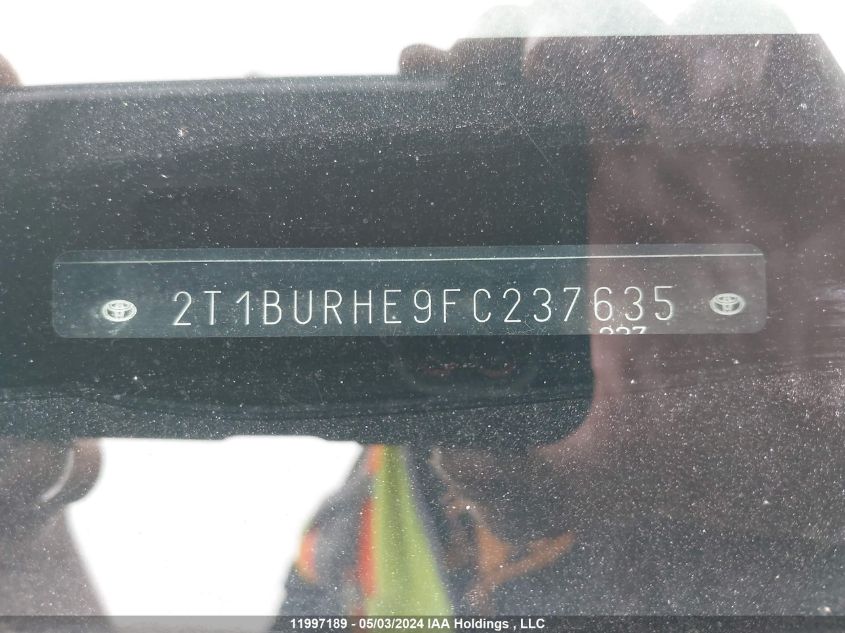 2015 Toyota Corolla VIN: 2T1BURHE9FC237635 Lot: 11997189