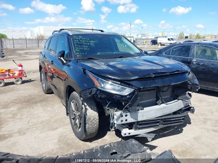 2022 Toyota Highlander Hybrid Xle VIN: 5TDGBRCH1NS543487 Lot: 11997212