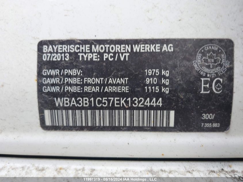 2014 BMW 3 Series VIN: WBA3B1C57EK132444 Lot: 11997319