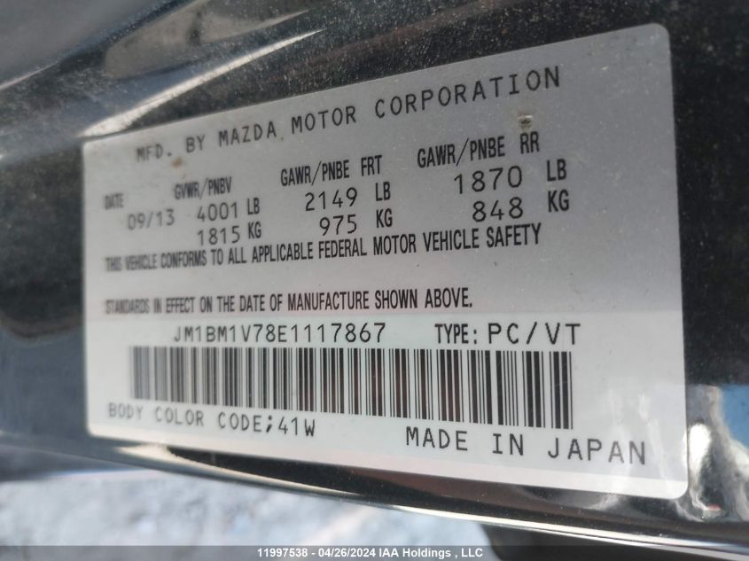 2014 Mazda Mazda3 VIN: JM1BM1V78E1117867 Lot: 11997538