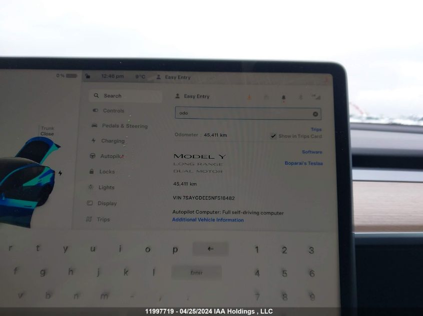 2022 Tesla Model Y VIN: 7SAYGDEE5NF518482 Lot: 11997719