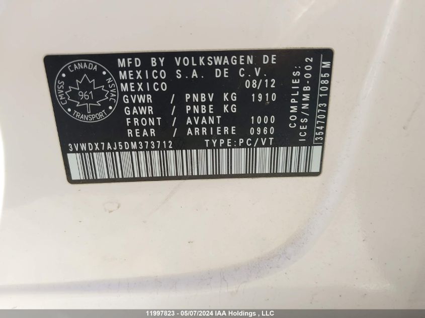 2013 Volkswagen Jetta Sedan VIN: 3VWDX7AJ5DM373712 Lot: 11997823