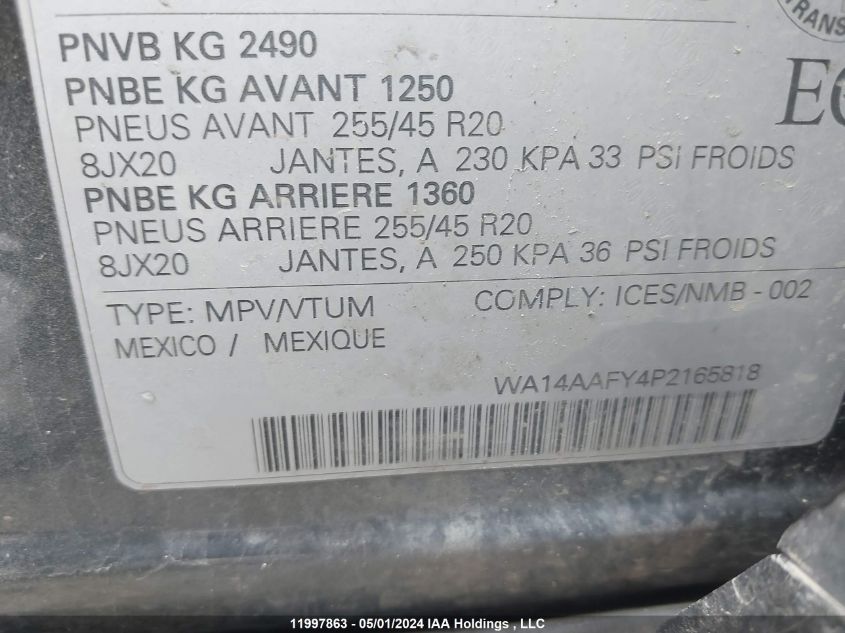 2023 Audi Q5 Sportback VIN: WA14AAFY4P2165818 Lot: 11997863