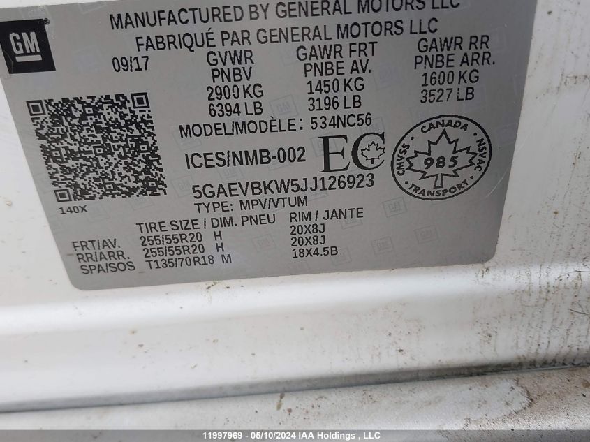 2018 Buick Enclave Premium VIN: 5GAEVBKW5JJ126923 Lot: 11997969