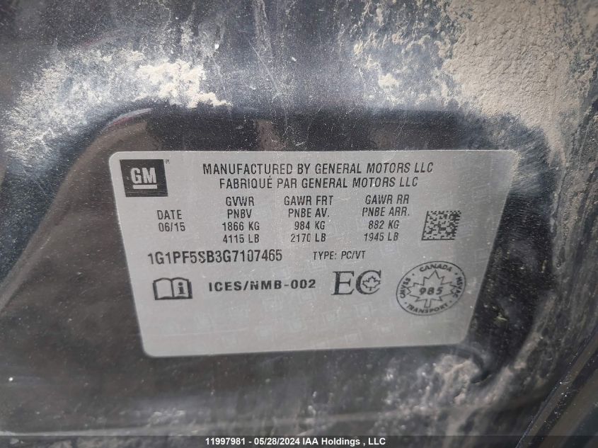 2016 Chevrolet Cruze Limited VIN: 1G1PF5SB3G7107465 Lot: 11997981