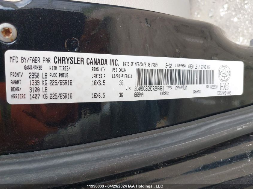 2012 Dodge Grand Caravan VIN: 2C4RDGBG9CR297861 Lot: 11998033