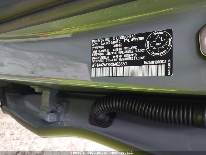 2024 Porsche Cayenne VIN: WP1AA2AY8RDA02861 Lot: 11998076
