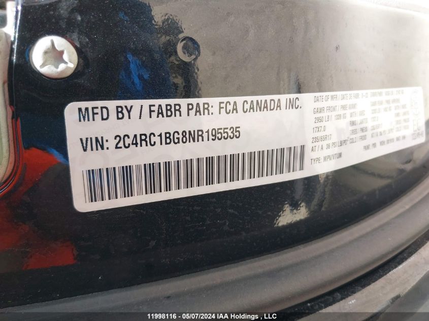 2022 Chrysler Pacifica Touring L VIN: 2C4RC1BG8NR195535 Lot: 11998116