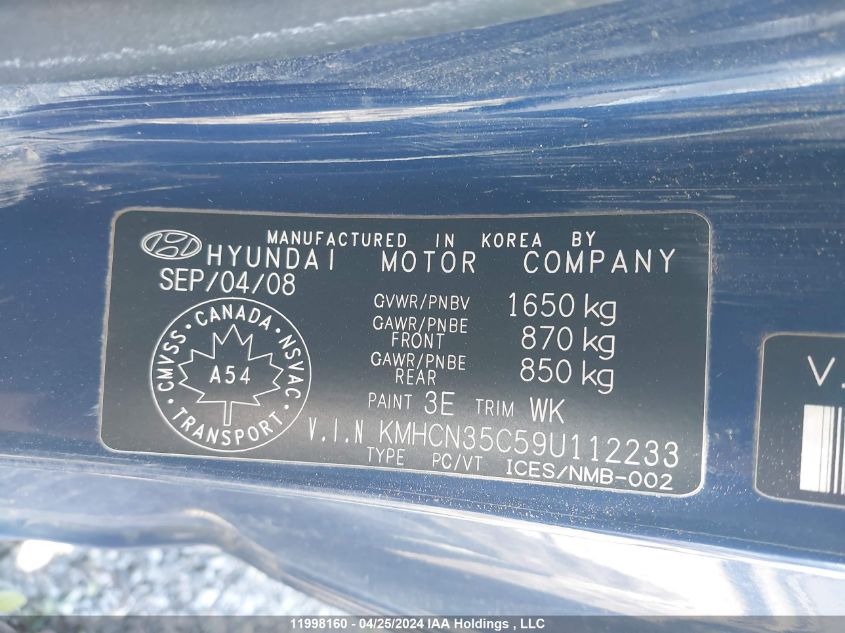 2009 Hyundai Accent Se VIN: KMHCN35C59U112233 Lot: 11998160