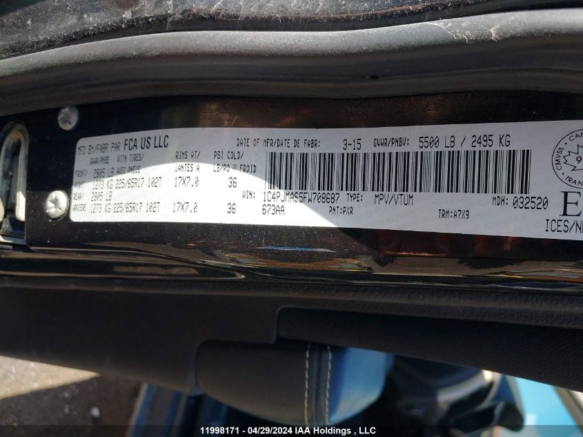 2015 Jeep Cherokee Sport VIN: 1C4PJMAS5FW708687 Lot: 11998171