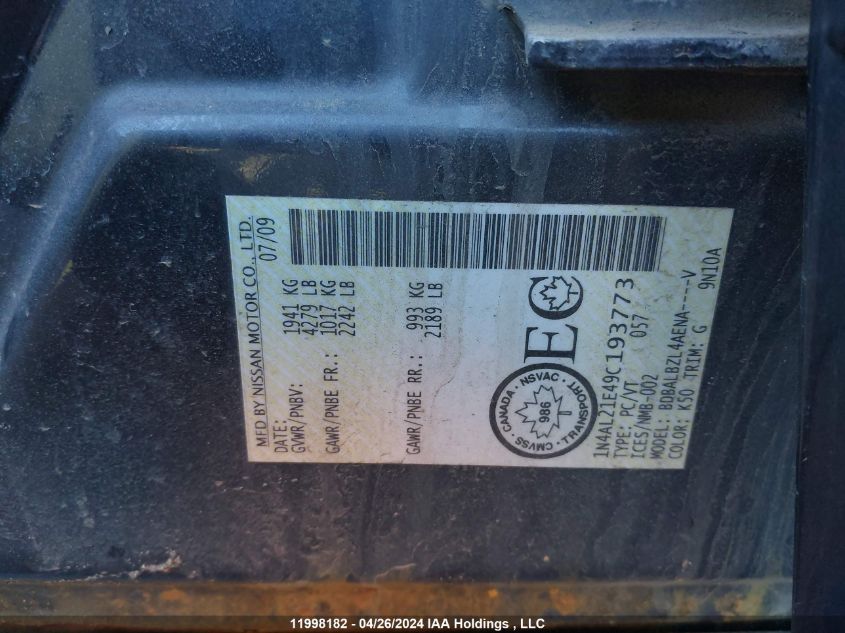 2009 Nissan Altima 2.5/2.5S VIN: 1N4AL21E49C193773 Lot: 11998182