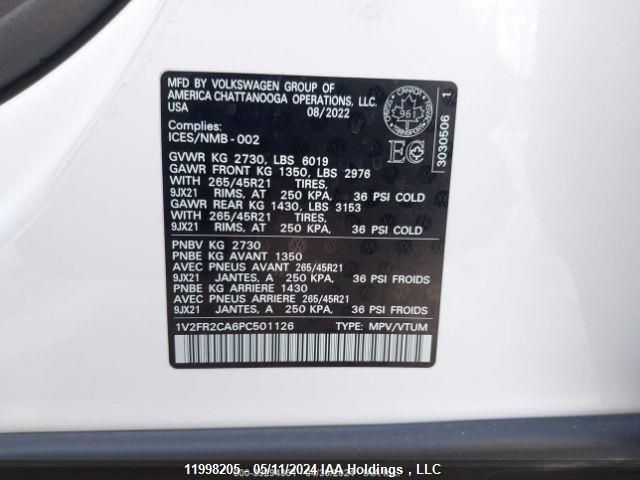 2023 Volkswagen Atlas VIN: 1V2FR2CA6PC501126 Lot: 11998205