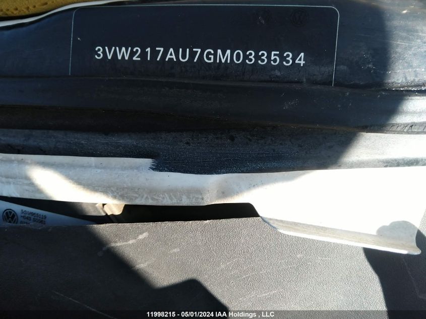 2016 Volkswagen Golf S/Se/Sel VIN: 3VW217AU7GM033534 Lot: 11998215