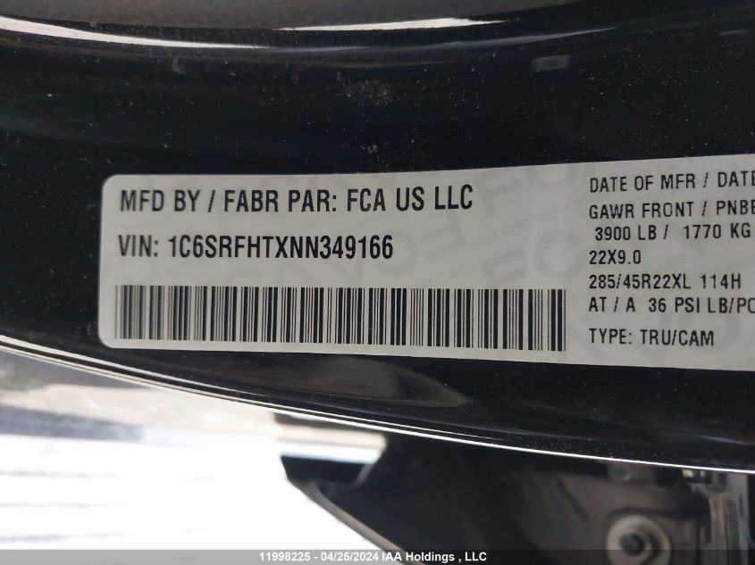 2022 Ram 1500 Limited VIN: 1C6SRFHTXNN349166 Lot: 11998225