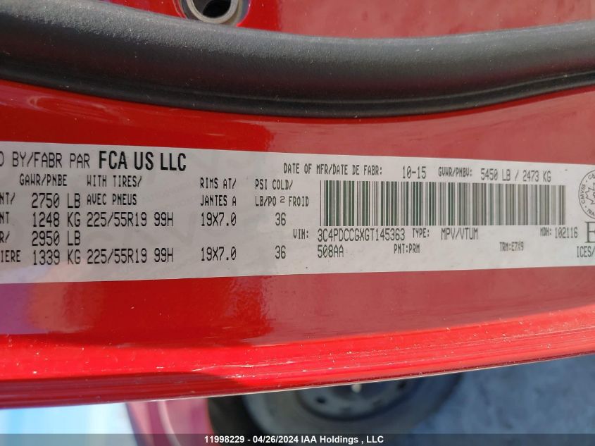 2016 Dodge Journey Sxt/Limited VIN: 3C4PDCCGXGT145363 Lot: 11998229