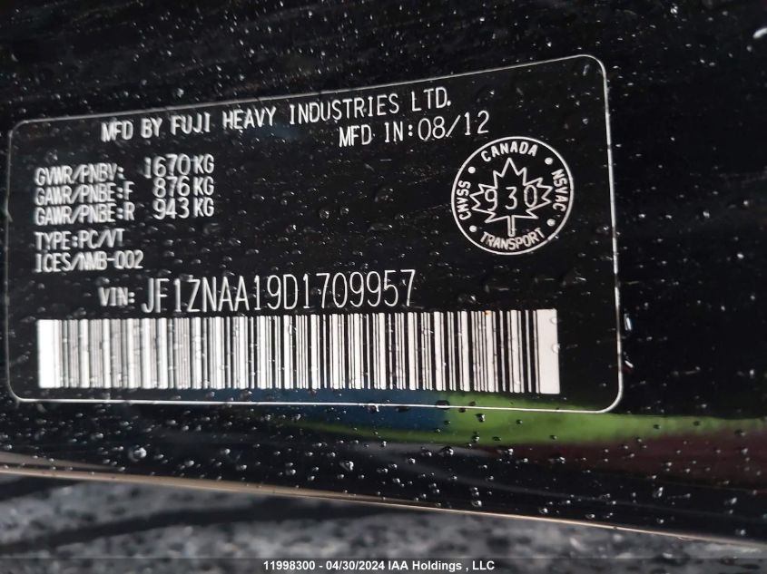 2013 Scion Fr-S Scion 10 VIN: JF1ZNAA19D1709957 Lot: 11998300