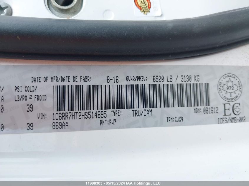 2017 Ram 1500 Sport VIN: 1C6RR7HT2HS514895 Lot: 11998303