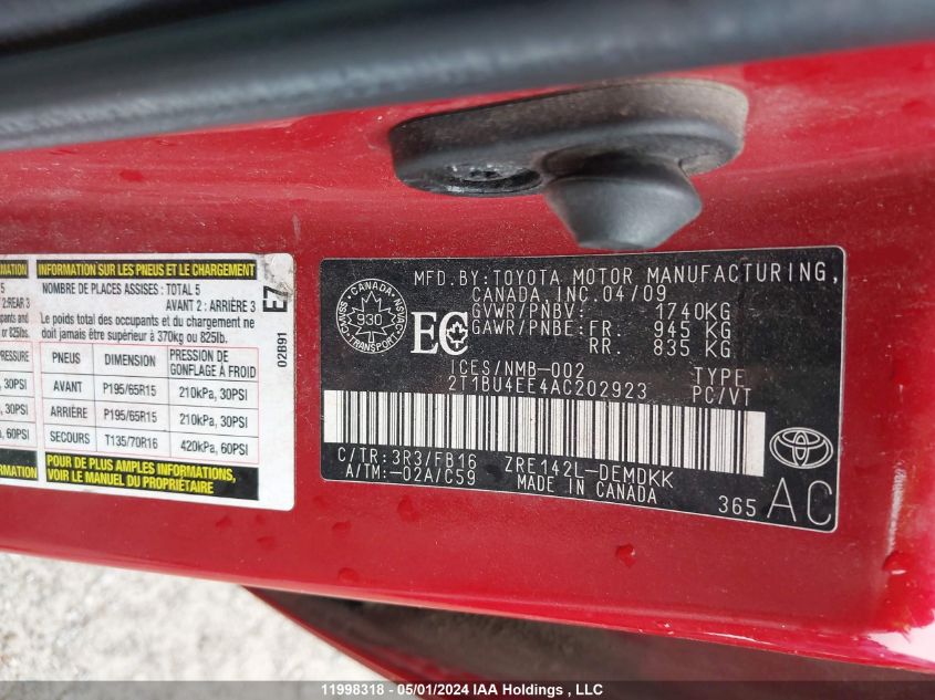 2010 Toyota Corolla S/Le/Xle VIN: 2T1BU4EE4AC202923 Lot: 11998318