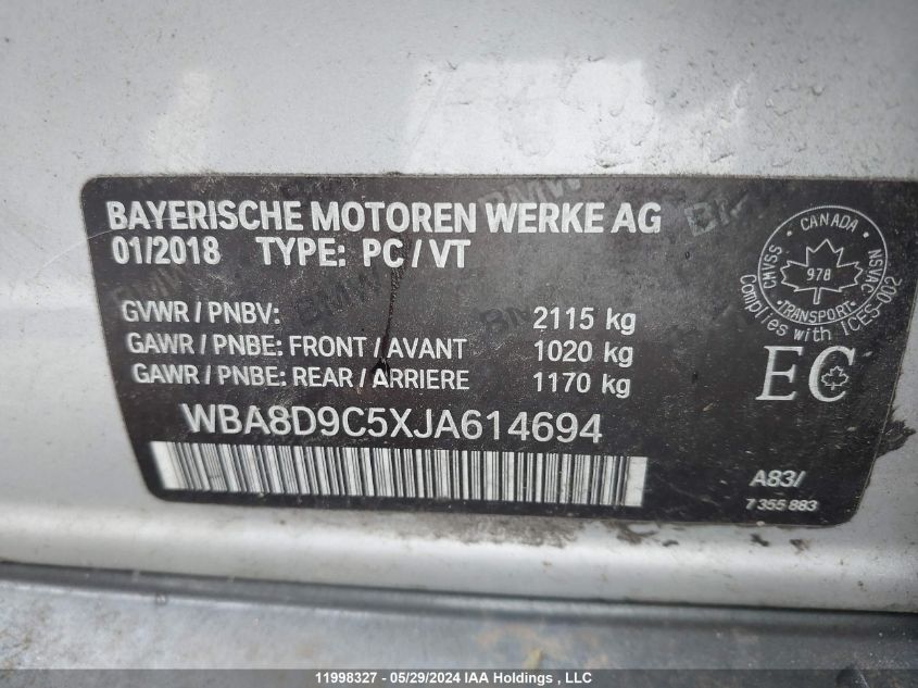 2018 BMW 3 Series VIN: WBA8D9C5XJA614694 Lot: 11998327