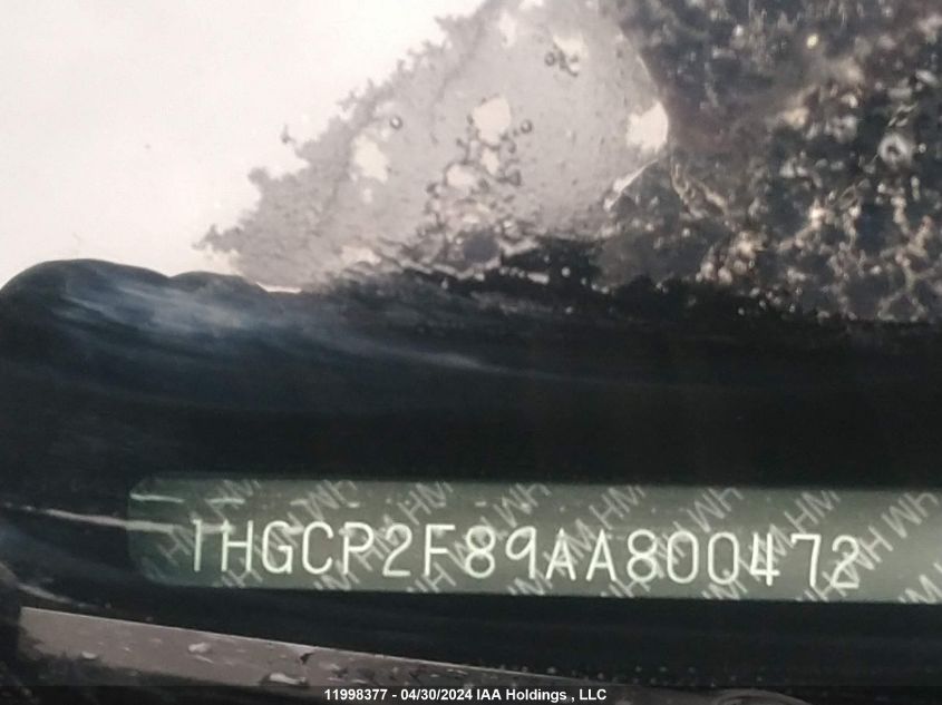 2010 Honda Accord VIN: 1HGCP2F89AA800472 Lot: 11998377