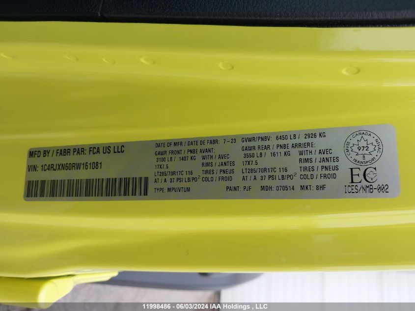 2024 Jeep Wrangler 4Xe 4-Door Willys VIN: 1C4RJXN60RW161081 Lot: 11998486