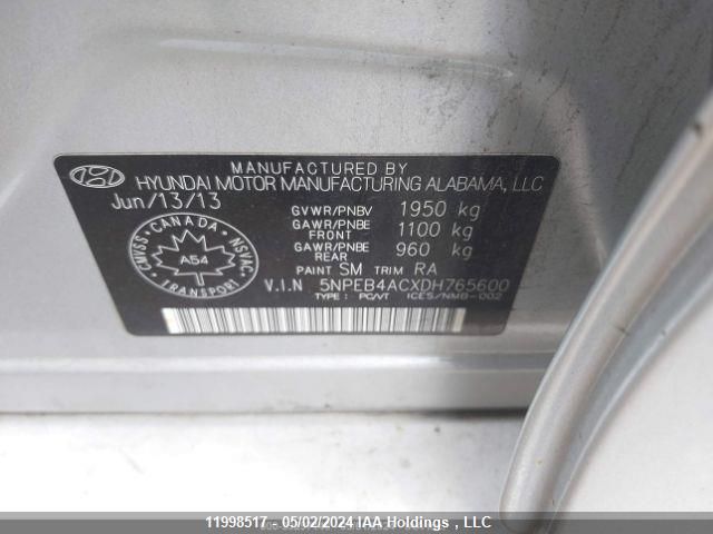2013 Hyundai Sonata Gl VIN: 5NPEB4ACXDH765600 Lot: 11998517