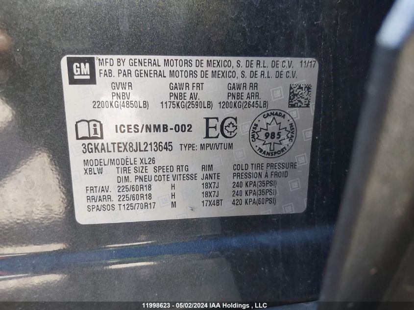 2018 GMC Terrain VIN: 3GKALTEX8JL213645 Lot: 11998623