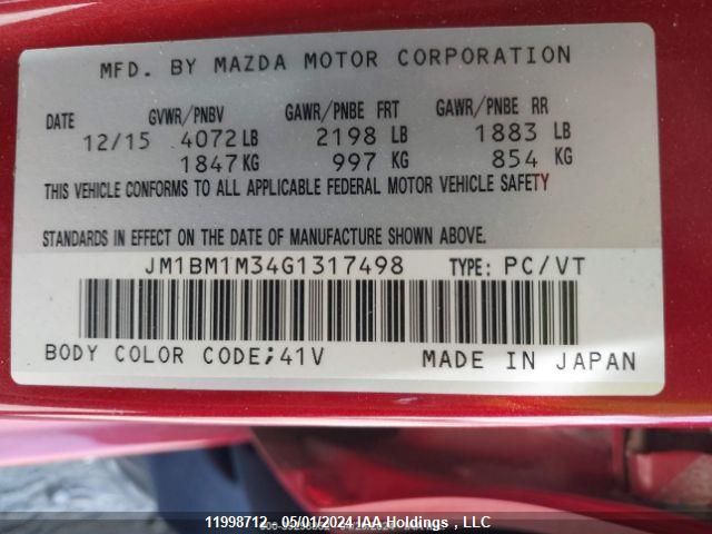 2016 Mazda Mazda3 VIN: JM1BM1M34G1317498 Lot: 11998712