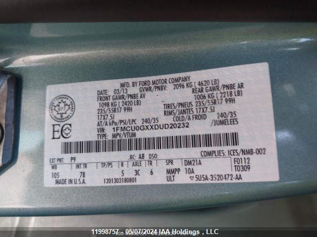 2013 Ford Escape Se VIN: 1FMCU0GXXDUD20232 Lot: 11998757