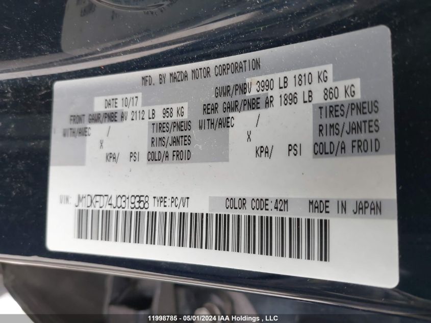 2018 Mazda Cx-3 Grand Touring VIN: JM1DKFD74J0319358 Lot: 11998785