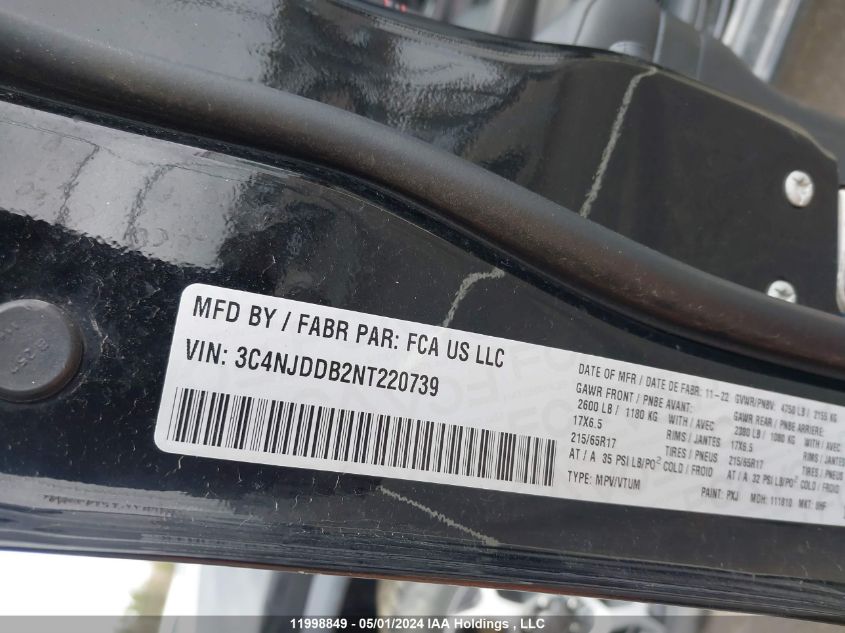 2022 Jeep Compass Trailhawk VIN: 3C4NJDDB2NT220739 Lot: 11998849