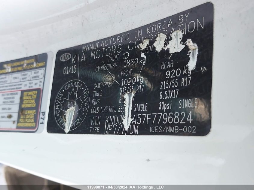 2015 Kia Soul Ex VIN: KNDJP3A57F7796824 Lot: 11998871