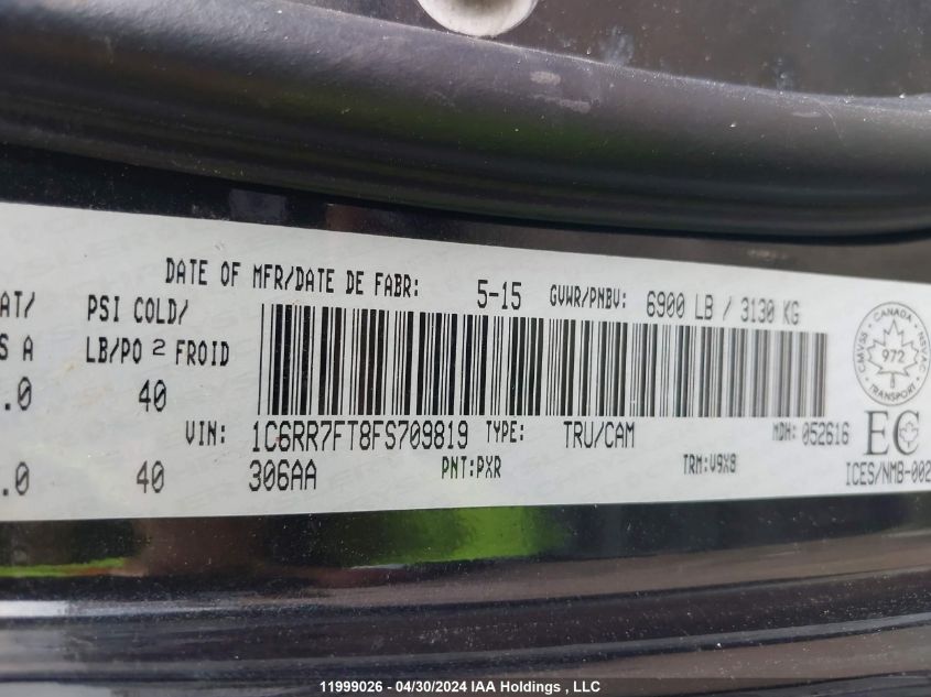 2015 Ram 1500 St VIN: 1C6RR7FT8FS709819 Lot: 11999026