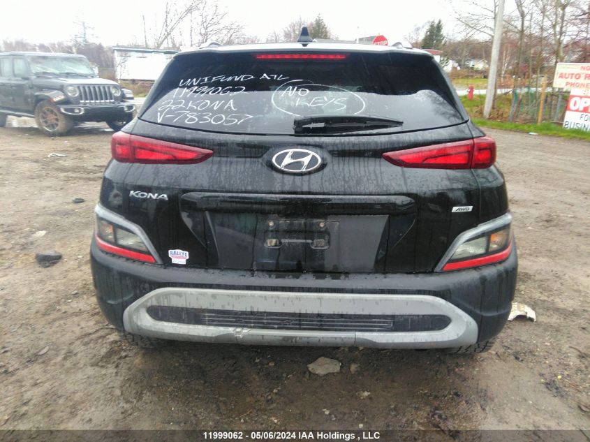 2022 Hyundai Kona Sel/Se VIN: KM8K2CAB7NU783057 Lot: 11999062