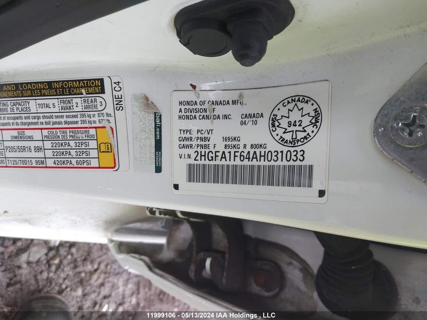 2010 Honda Civic VIN: 2HGFA1F64AH031033 Lot: 11999106