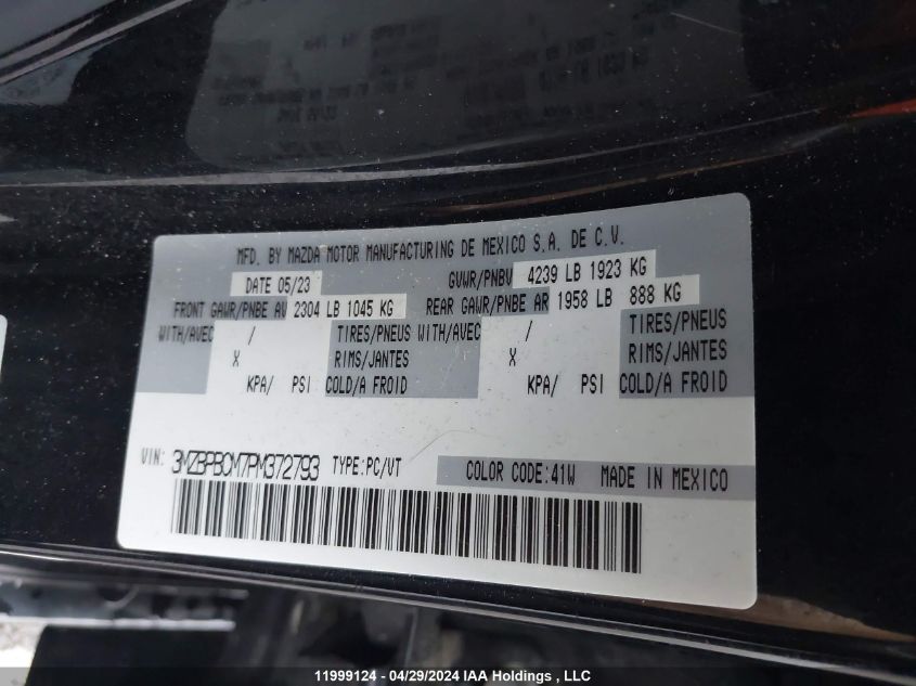 2023 Mazda Mazda3 VIN: 3MZBPBCM7PM372793 Lot: 11999124