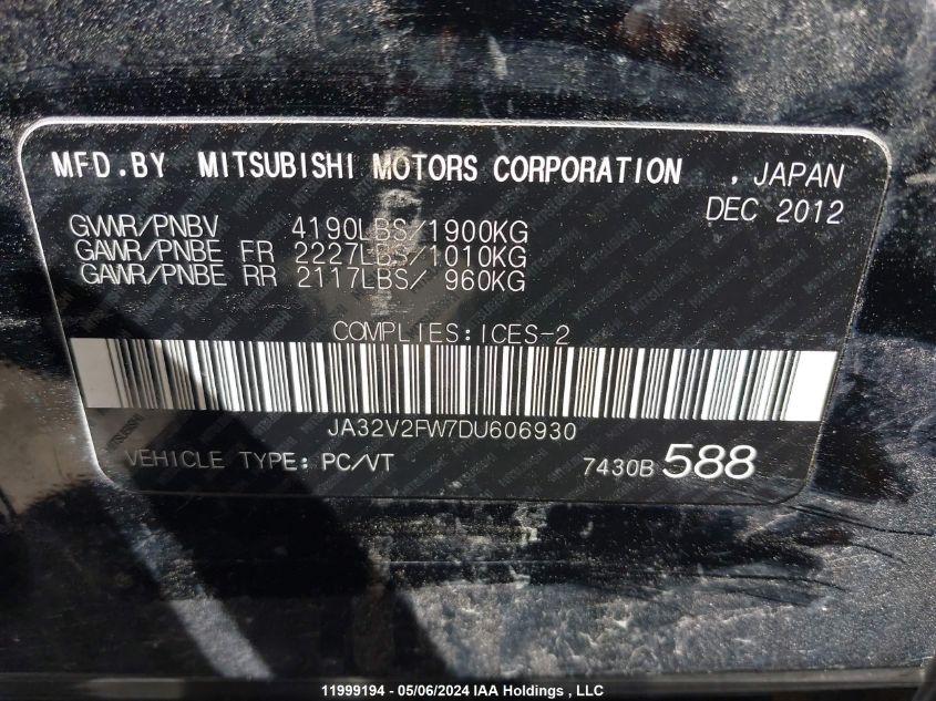 2013 Mitsubishi Lancer Se VIN: JA32V2FW7DU606930 Lot: 11999194