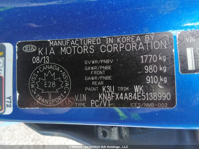 2014 Kia Forte Ex VIN: KNAFX4A84E5138990 Lot: 11999244