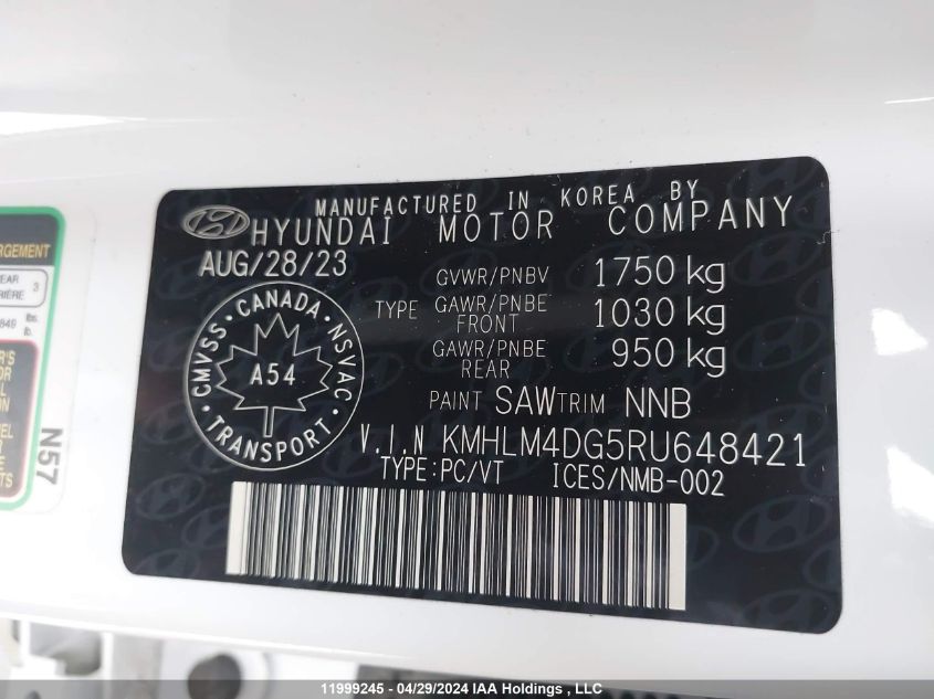 2024 Hyundai Elantra Preferred W/Tech Package VIN: KMHLM4DG5RU648421 Lot: 11999245